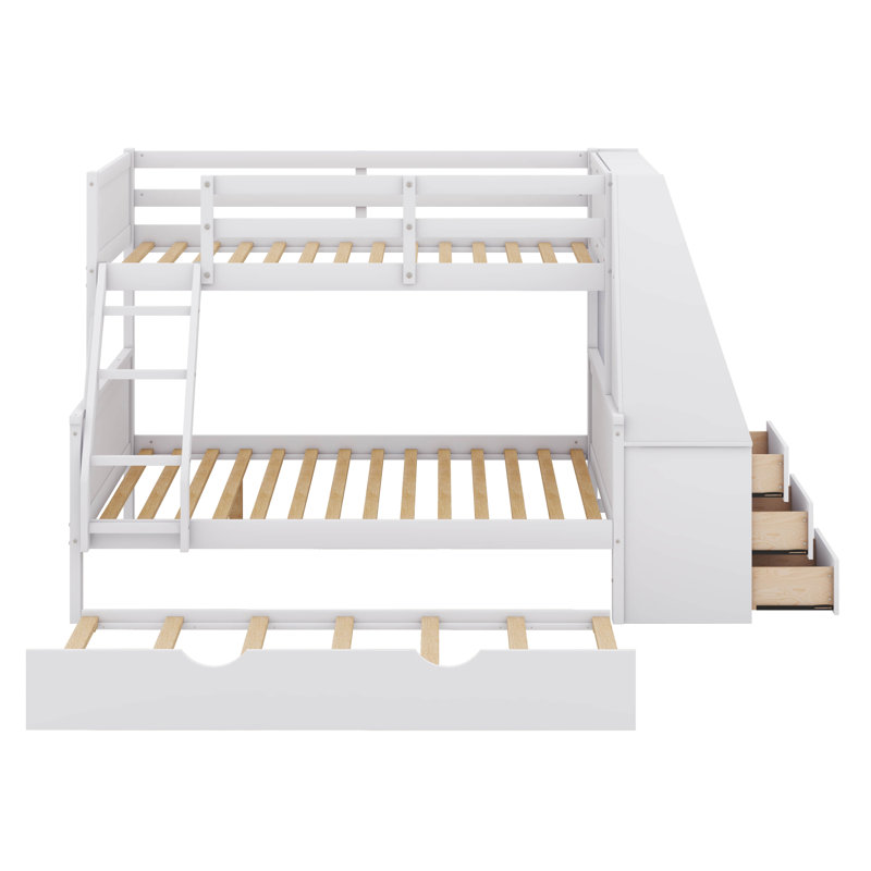 Evanghelina Bunk Bed with Trundle and Built-In Desk, White