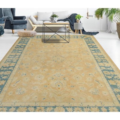 Tapis en laine beige noué la 10 pi x 14 po one-of-kind Romona