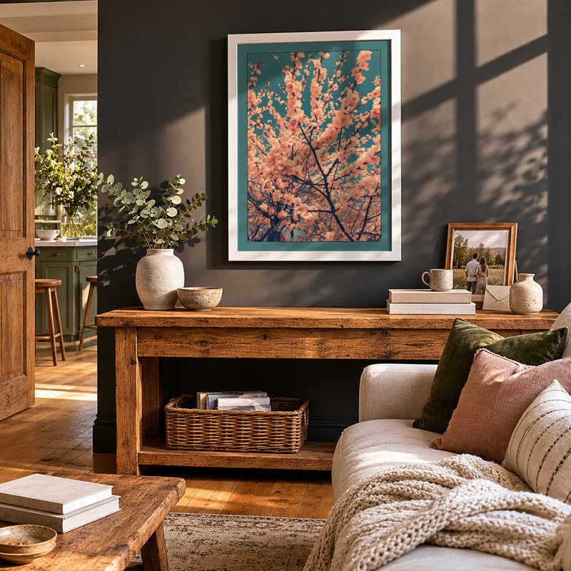 Moonlit Cherry Blossom Botanical - Framed Print, A1 - 84.1 x 59.4 cm, White