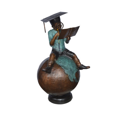 Student learning on top of world bronze statue -  Size: 28"L x 24"W x 52"H.
