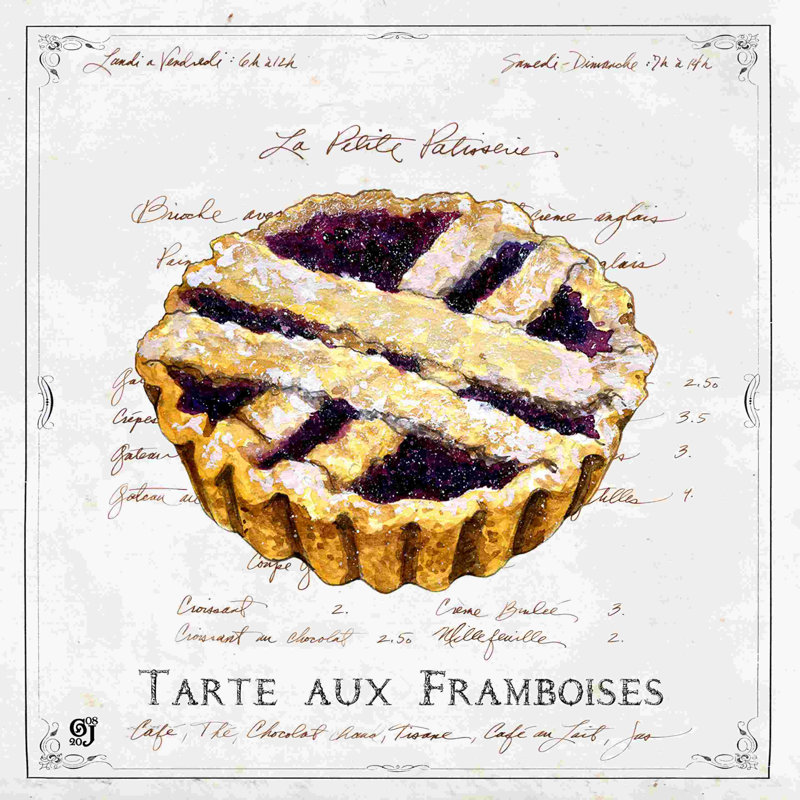 Tarte aux framboises, H 20 po x l 20 po