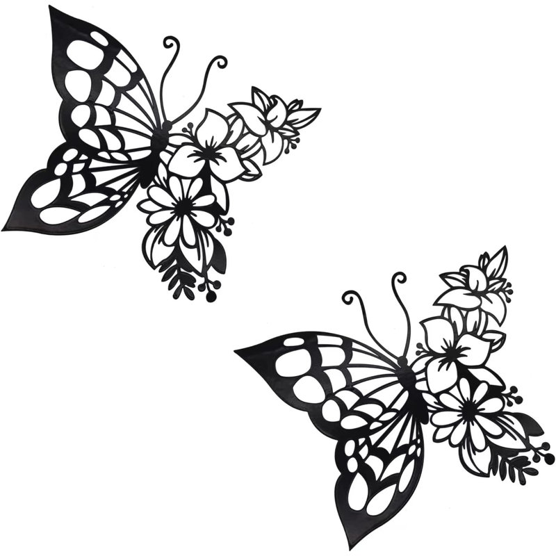 Ensemble de 2 décorations murales papillon, H 9,8 po x l 11,6 po x P 0,2 po