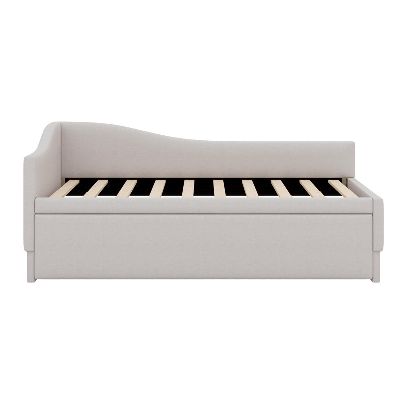 Lit de jour simple rembourré extensible avec dossier en L, Beige