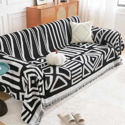 Housse pour canapé Boho - noire - Housse lavable pour canapés à 3 coussins et canapés modulaires en forme de L, protecteur de mobilier adapté aux animaux de compagnie