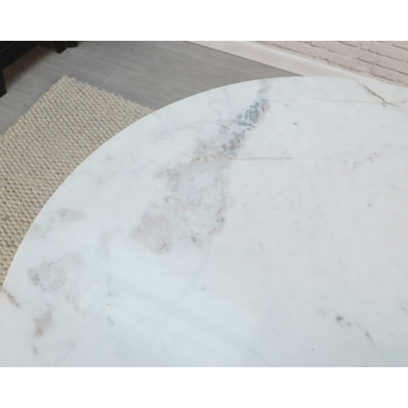 Table de salle à manger élégante à plateau rond en marbre blanc de 40 pouces avec piédestal compact, Blanc, Blanc