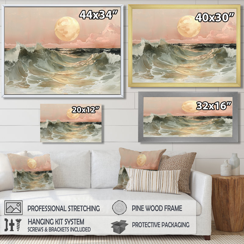 «Hargrave Bold Rose Sand Beach» Horizon I - vagues côtières, art mural, H 16 po x l 32 po, Cadre flottant, Brun
