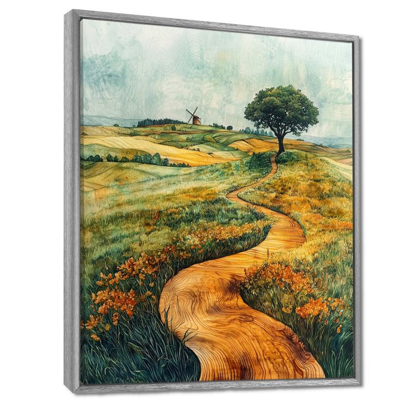 Donik Windmills Into A Summer Field Landscape II - Windmills, reproduction d'art sur toile encadrée, H 40 po x l 30 po