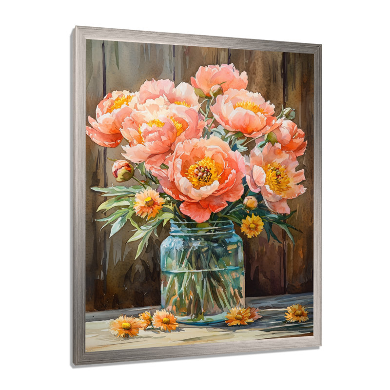 Wycoco - art mural floral, Argent argent, H 40 po x l 30 po, Reproduction encadrée d'une seule photo
