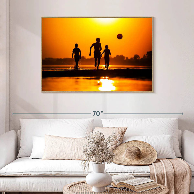 Sunset Beach Soccer, Cadre flottant en bois naturel, 46 po x 31 po