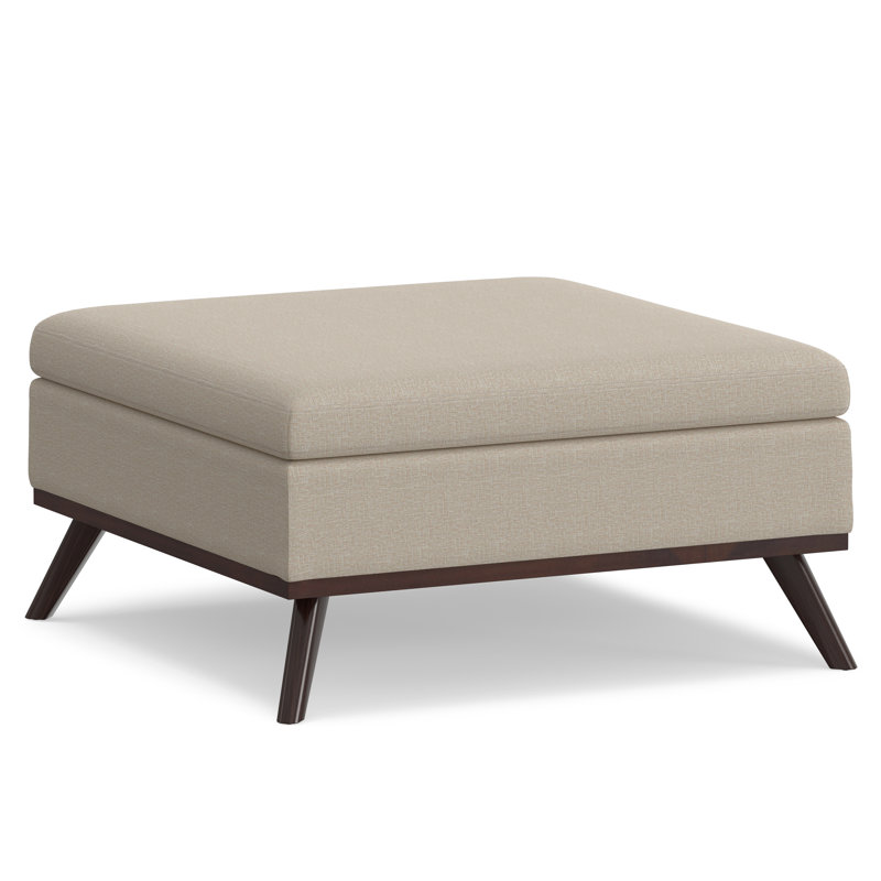 Repose-pieds capitonné carré Mid-Century avec détails capitonnés Owen, Polyester à 100 % naturel