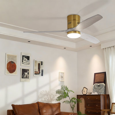 Ryme 52 po Ventilateur de plafond encastré standard doré blanc avec DEL intégrée et moteur à courant continu réversible inclus