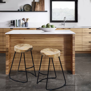 Tabouret de comptoir industriel 24 po en bois de manguier, siège de selle, fer, ensemble de 2, brun, noir