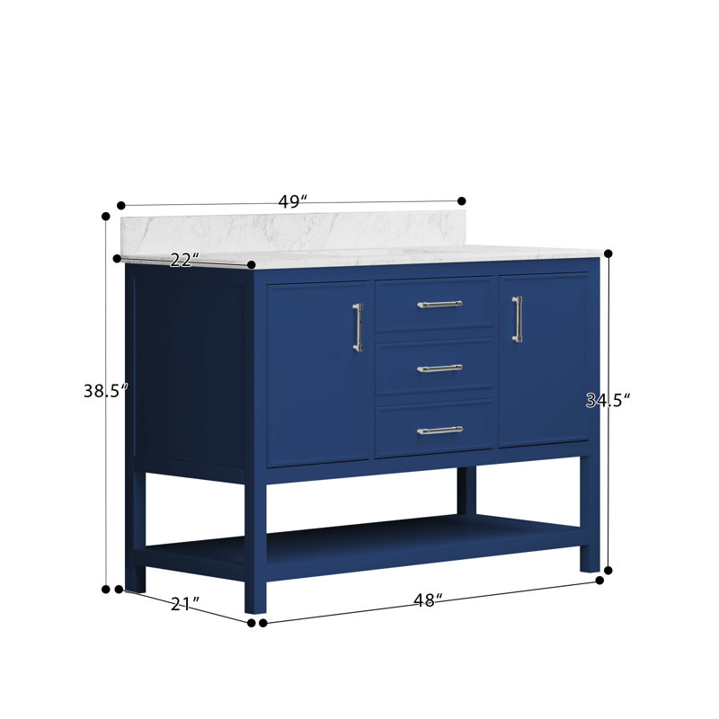 Meuble-lavabo simple 48 po avec plateau en marbre Kealana, Bleu très foncé