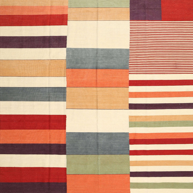 Tapis de zone rouge/mauve contemporaine, Carré 7 pi