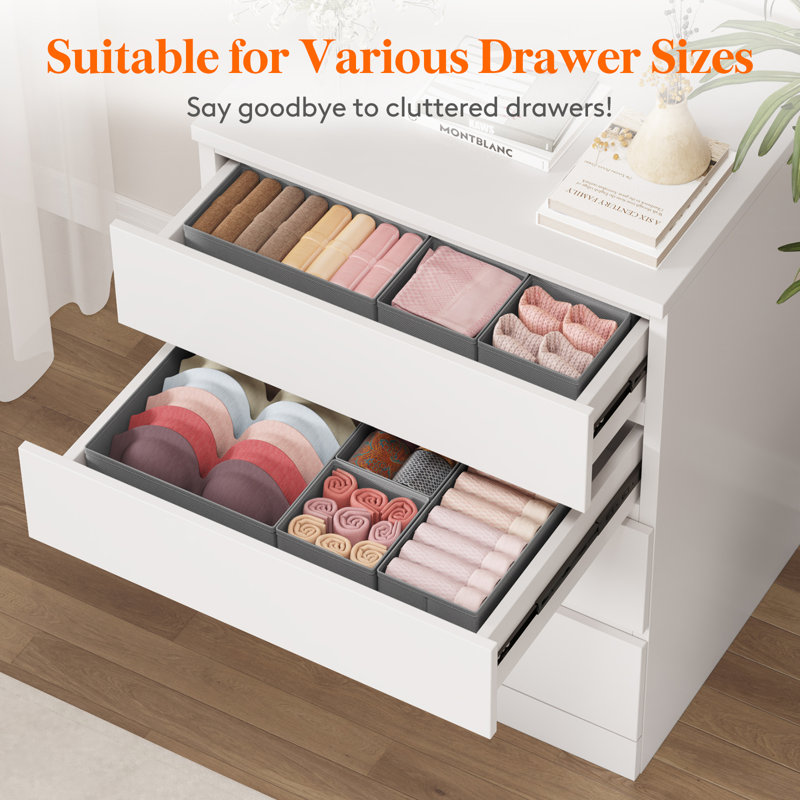 16 Pack Drawer Organizer, Dresser Underwear Drawer Organizer Bins, Foldable Fabric Closet Organizers, Storage Drawer Dividers, Dorm Room Essentials For Clothing, Socks, Towels, Ties Gray