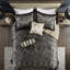 Couvre-lit 5 pièces pour grand lit - noir avec motif cachemire et housse en tissu