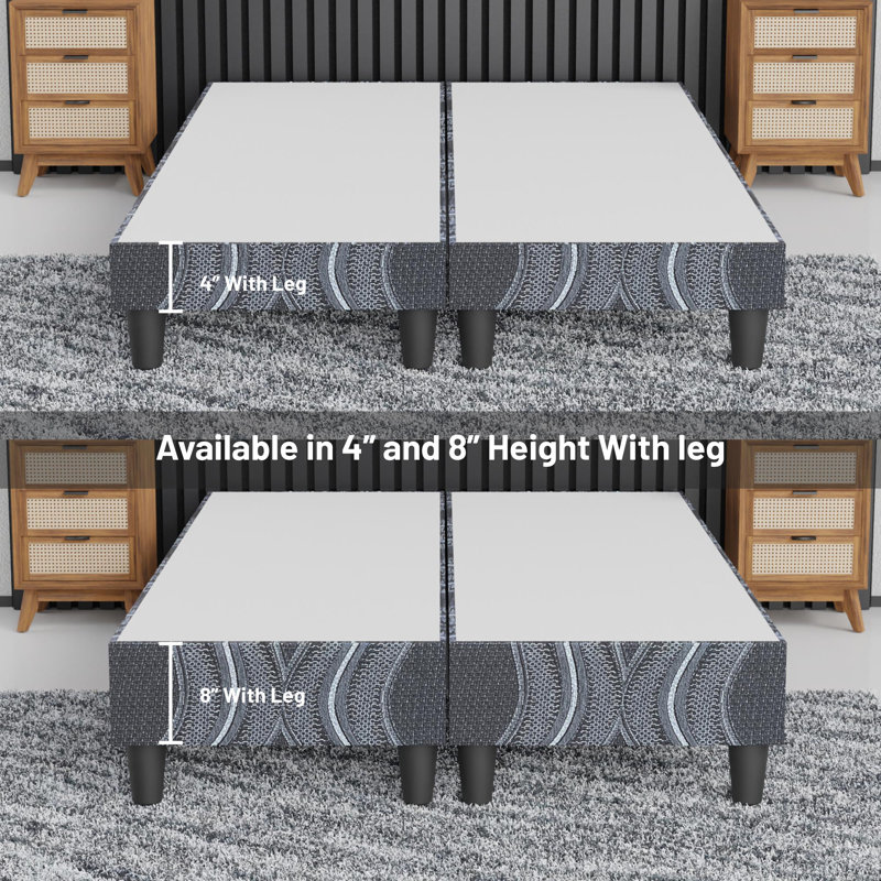 Wood Box Spring/Foundation With Legs For Mattress Support, Heavy-Duty Structure, Fully Assembled, No Need For Bed Frame, Queen, Black
