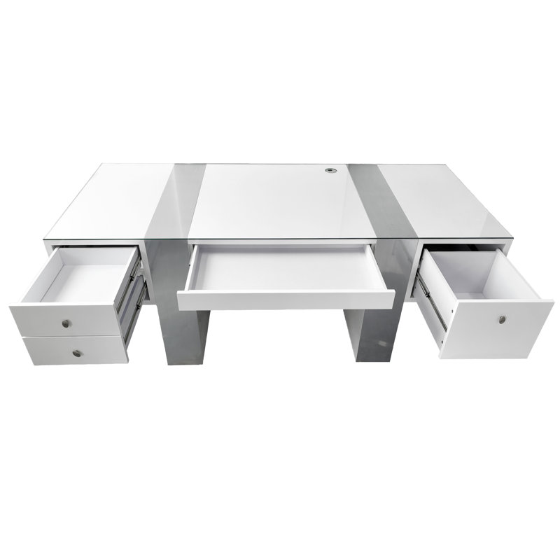 Bureau de direction Nero avec plateau en verre - Laque blanche, Laque blanche