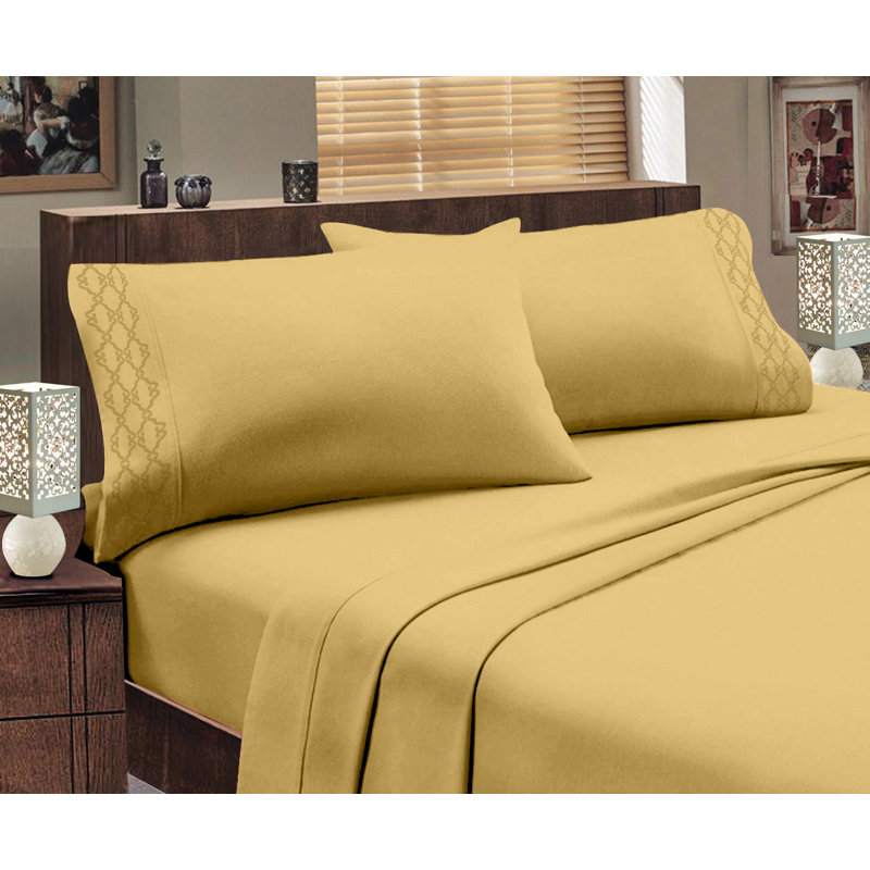 Ensemble de draps en micro-fibre, Doré, Ensemble de draps pour grand lit + un drap-housse 