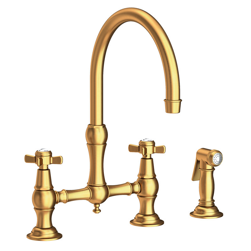 Fairfield Kitchen Bridge Faucet with Side Spray, Satin Gold