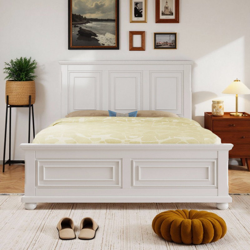 King Size Traditional Panel Bed - Solid Pinewood Frame, White