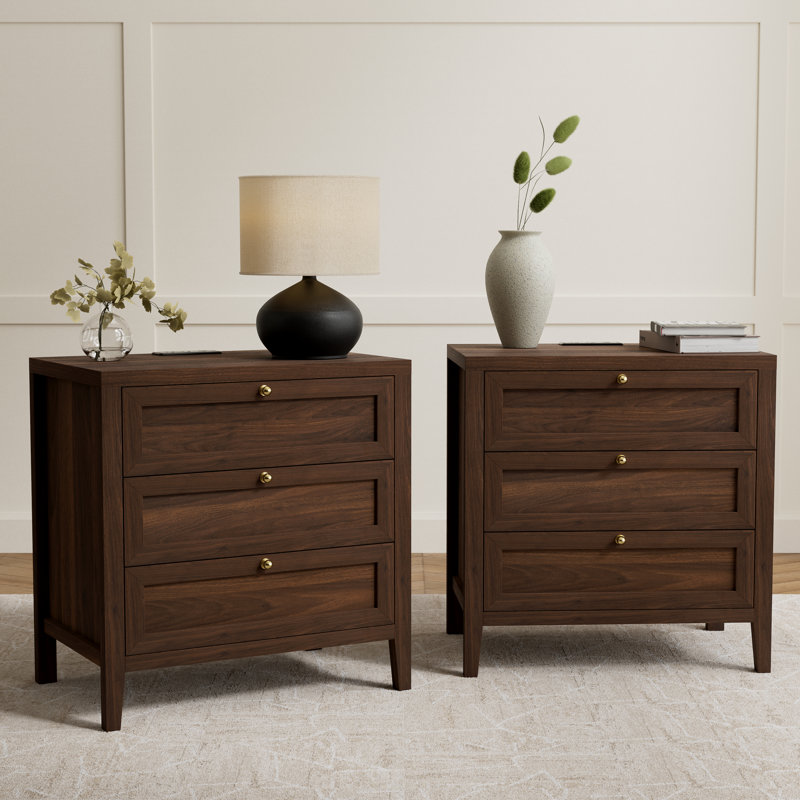 Table de chevet Farmhouse avec multiprise intégrée pour chambre à coucher, salon, Brown, Ensemble de 2