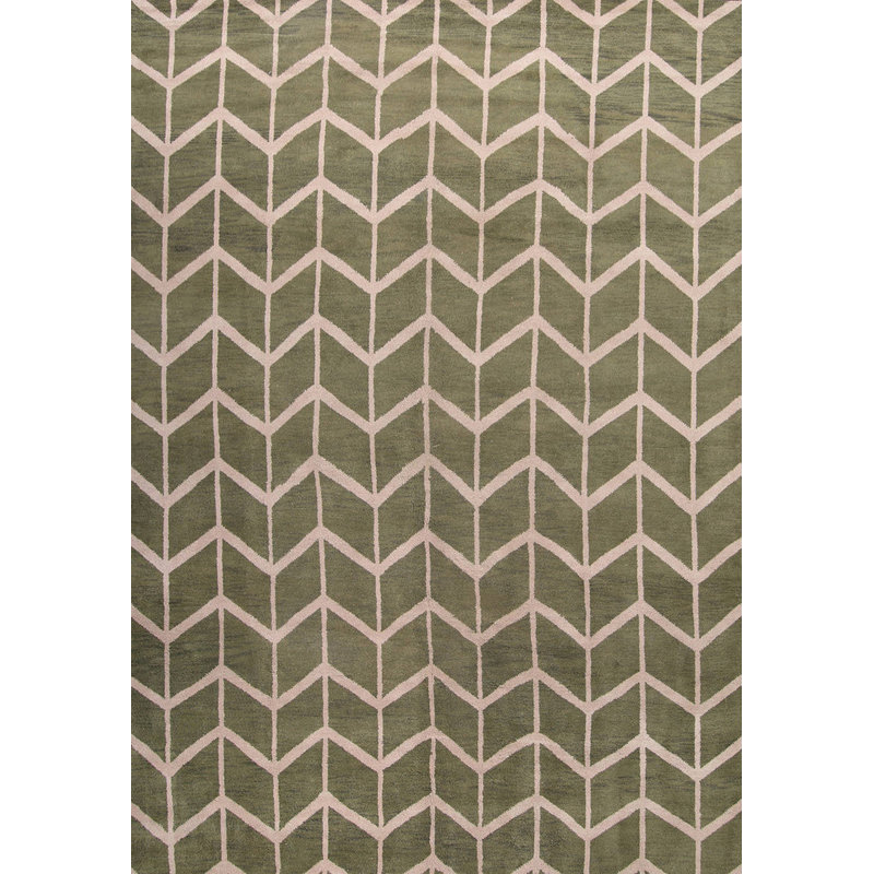 Tapis beige/vert en laine noué la à la main géométrique marocain traditionnelle oriental Pippa, Rectangle 10 pi x 14 pi
