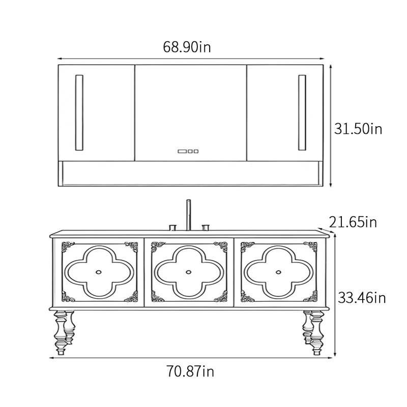 American-style fashionable bathroom cabinet, Black, 71"
