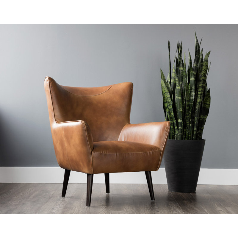 5West Wingback Chair, Tan Faux Leather