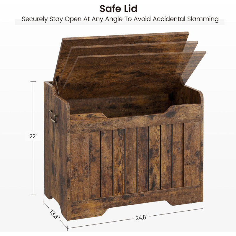 Storage Chest, 24.8" Small Toy Chest, Storage Bench With Safety Hinge, Brown