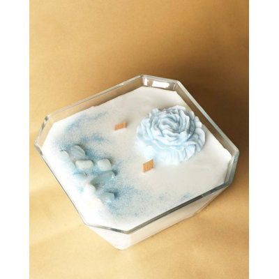 Scented Candle 1900cc | Vanilla Fragrance with Aquamarine Crystal | Organic Soy Wax in Glass Bowl | Wooden Wick | Decorative Ritual Candle for Relaxation and Yoga