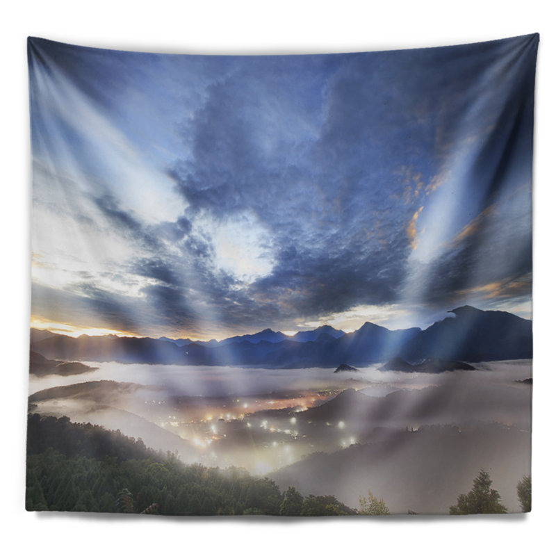 Tapisserie de polyester ciel et de villages-villages allumés avec accessoires suspendus inclus, H 32 po x l 39 po