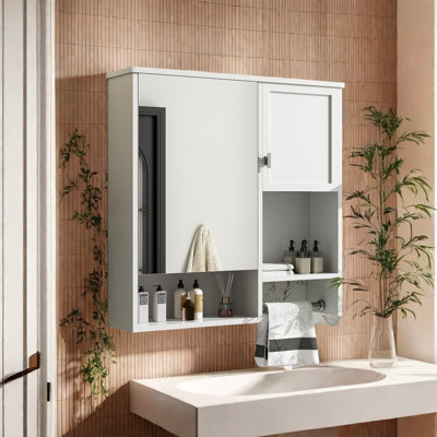 Armoire de salle de bain murale à miroir avec tablette réglable, panneau de fibres à densité moyenne de haute qualité, imperméable et résistant à l'humidité