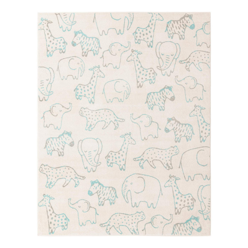 Whimsy Safari Animals Kid Rug, Rectangle 2'2" x 2'11", Ivory