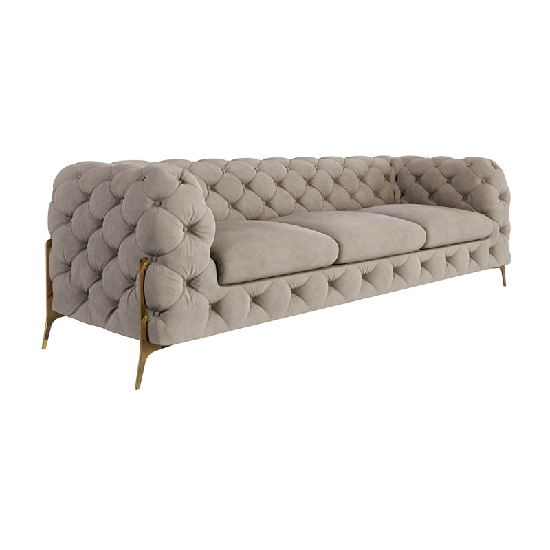 Chesterfield Sofa  3 Seater with Gold Metal Legs, Dark Cream