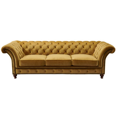 Jarique 98" Velvet Rolled Arm Chesterfield Sofa