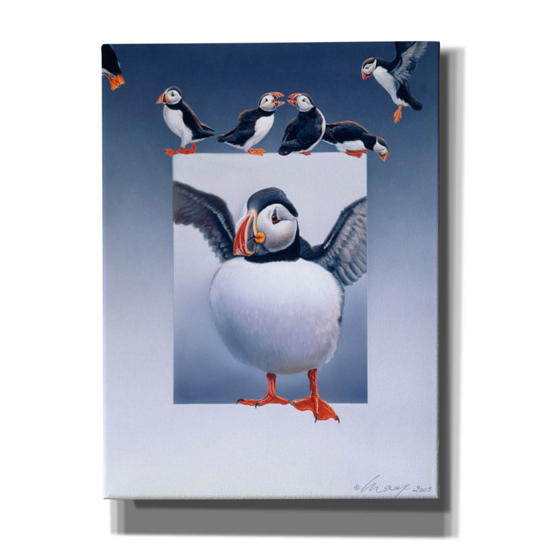 «Puffins» par Harro Maass, art mural sur toile, L 40 po x H 54 po x P 1,5 po