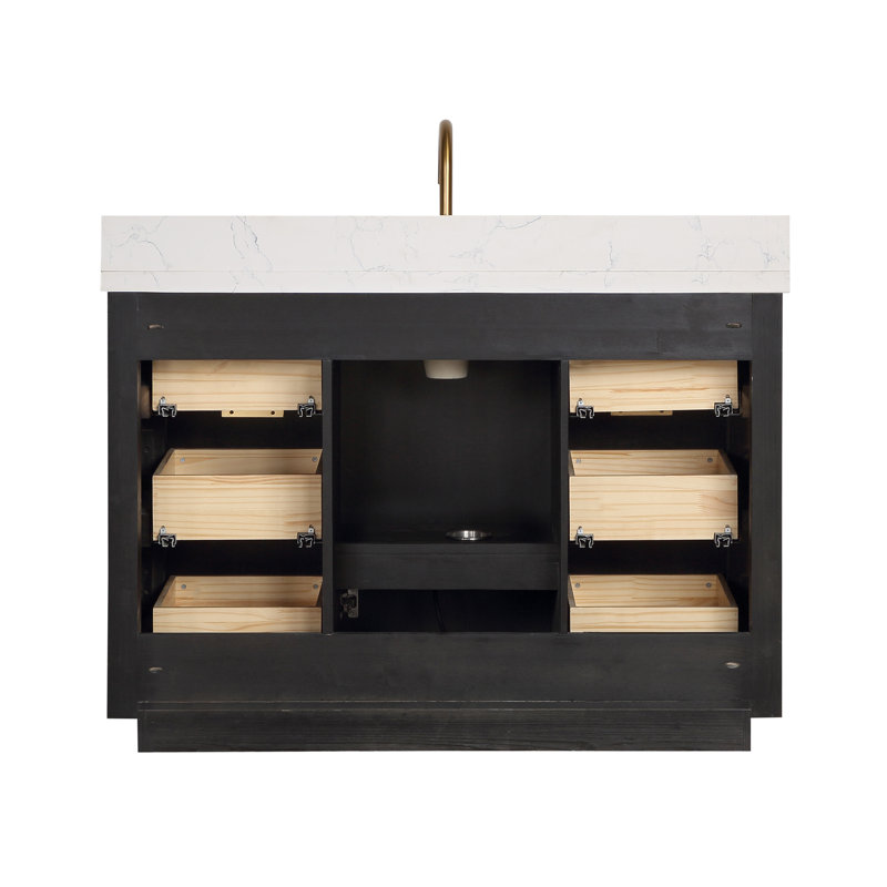 Ensemble de meuble-lavabo simple 48 po Adela, Noir, noir, noir, noir, Blanc / Blanc, Doré