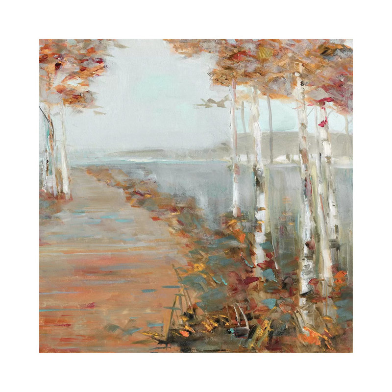 «Birch Walk II» par Sally Swatland - reproduction d'art, H 18 po x l 18 po x 1,5 po, Pas de tapis, Toile tendue