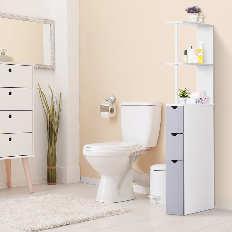 Rangement de salle de bain 54 po - Tablette à 2 niveaux et tiroirs, blanc
