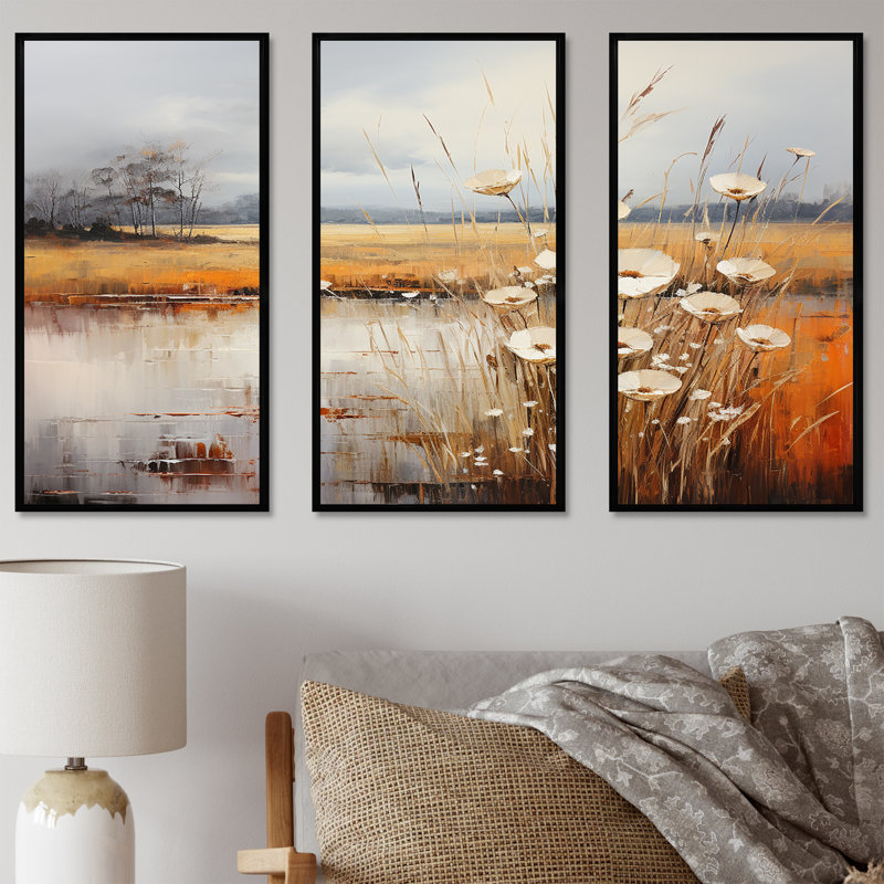 «Infinite Fields Minimalisme Prairies IV», ensemble d'art mural prairies, H 28 po x l 36 po x P 1 po, Cadre flottant noir
