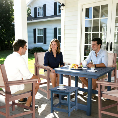 All-Weather Hdpe Patio Dining Chairs With Wood Texture Finish,Premium Comfortable Textilene Fabric,Set Of 4