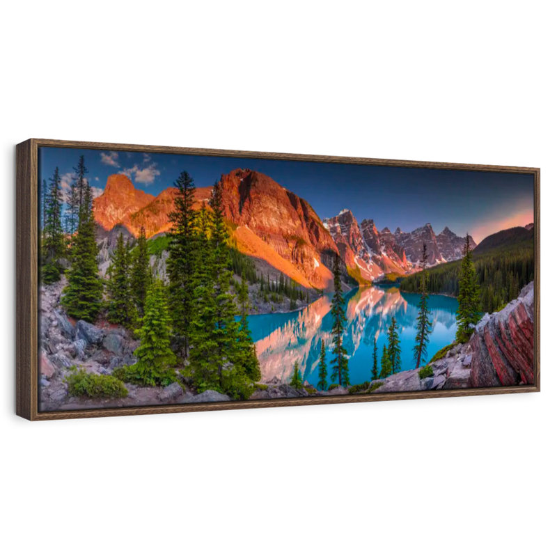 Dusk At Moraine Lake, 31" X 11", Floating Frame Walnut