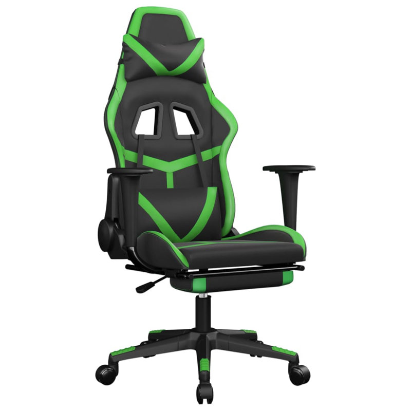 Massage Gaming Chair with Footrest Faux Leather, Black/Green
