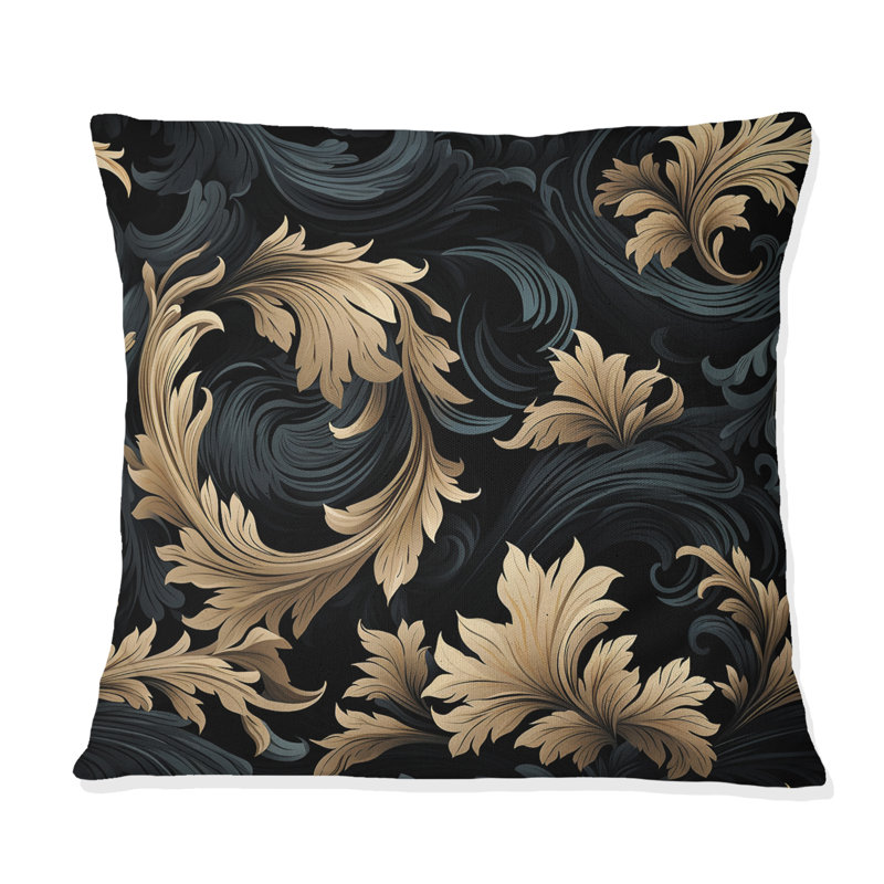 Coussin décoratif en polyester noir et doré Flower Blossoms III, H 18 po x l 18 po