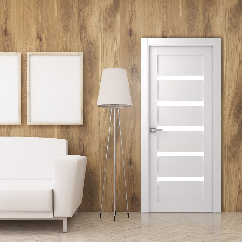 Porte en bois manufacturé et verre Leora, 35,875 po x 79,37 po, Blanc neige, Oui