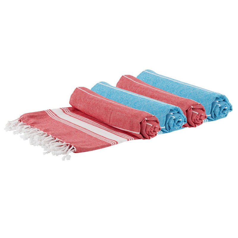 100% Cotton Bath Towel, Blue/Red