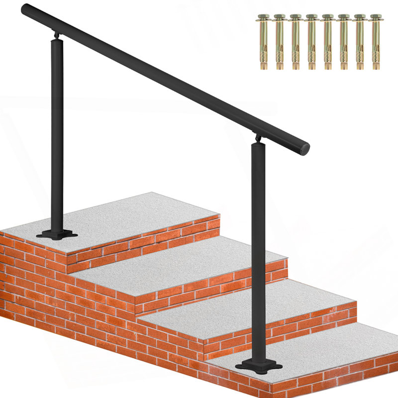 Ensemble de rampes d'escalier d'extérieur, mains courantes de 0 à 5 marches, rampe d'escalier en aluminium noir à angle réglable pour personnes âgées, rampes pour marches intérieures et extérieures