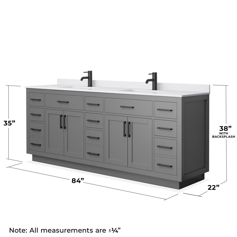 Beckett TK 84'' W Double Vanity, White Cultured Marble, Matte Black, Dark Gray