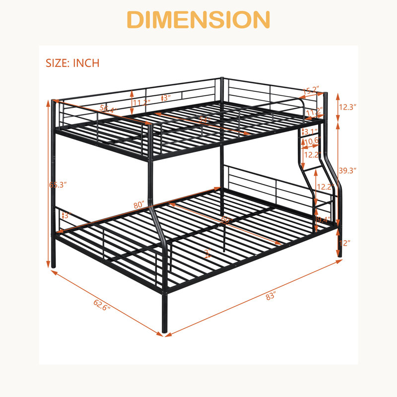 Full XL Over Queen Metal Bunk Bed, Black